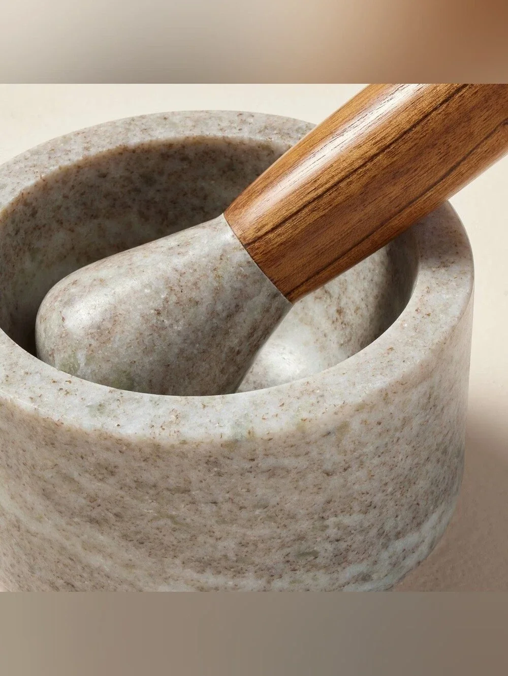 2pc Marble & Wood Mortar and Pestle Set Warm Gray - Hearth & Hand with Magnolia